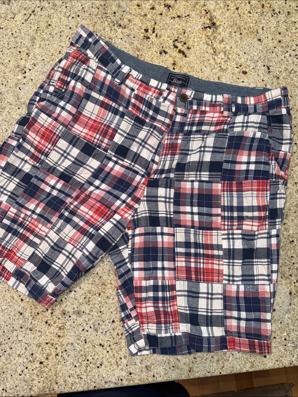 G.H. Bass & Co. Men's Red, Navy & White Patchwork Plaid Shorts